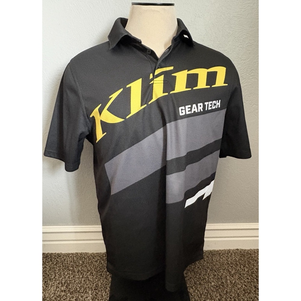 KLIM Gear Tech Polo Shirt Mens Size Large Black/Yellow Short Sleeve Performance